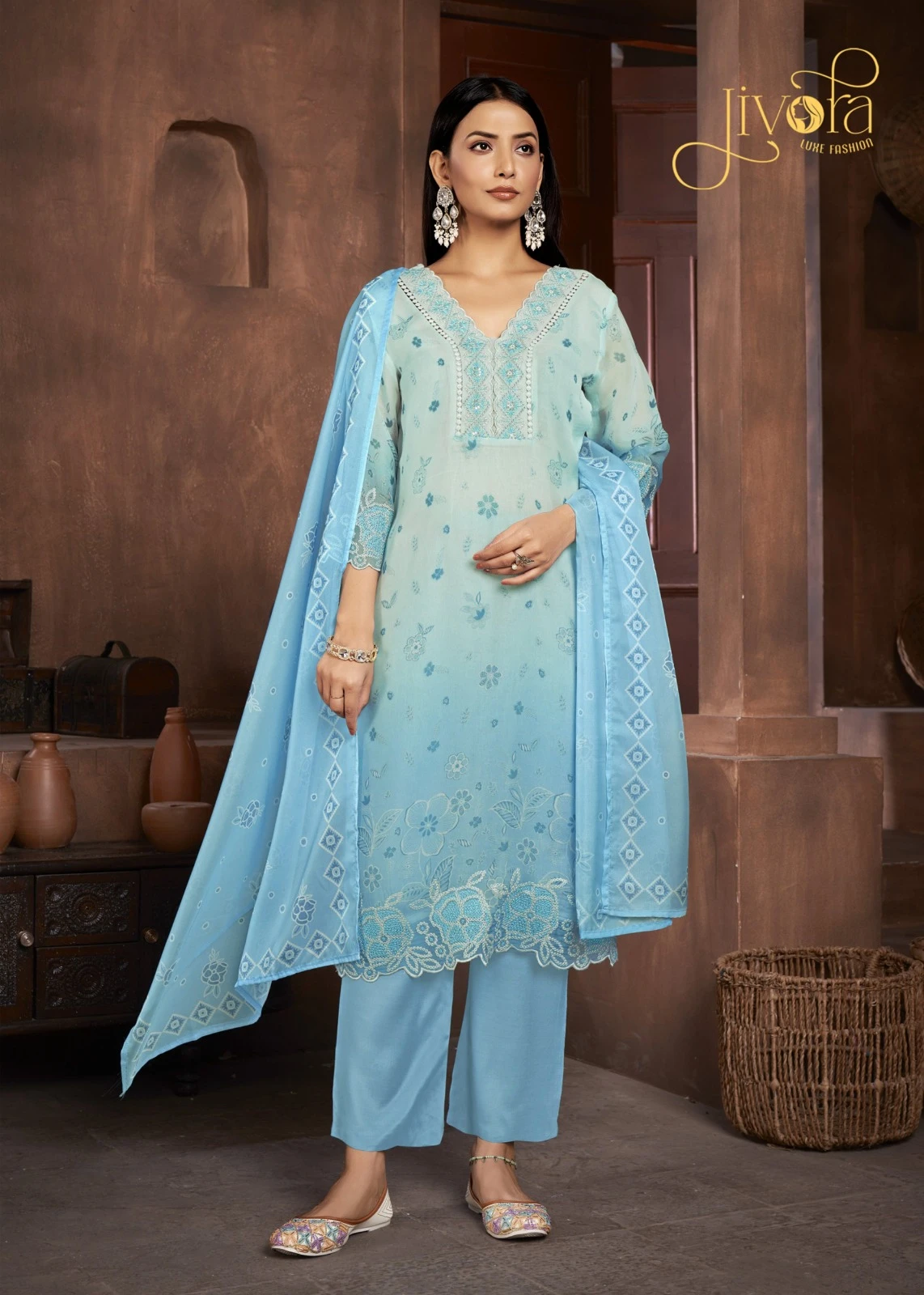 Jivora Ice Blue Pure Organza Wholesale Designer Readymade Salwar Suit Catalog — Wholesale Salwar Suits, MPA wholesale from Surat - Gallery Image 5